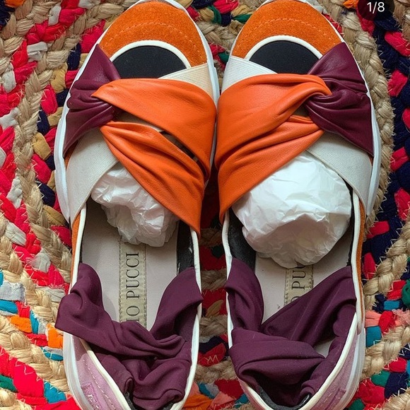 Emillo Pucci Orange and Purple Ballerina Sneakers - Picture 1 of 5